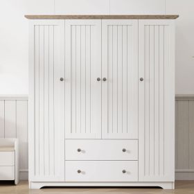 4 Door Wardrobe Armoire Closet with 2 Drawers, White