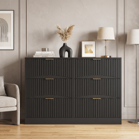 Modern 6-Drawer Dresser, Chest of Drawers for Bedroom, Living Room, Hallway, and Entryway - Large Storage Cabinet, Black