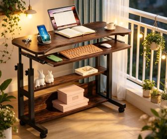 Height Adjustable Desk Mobile Portable with Wireless Charging Station for Office Use Computer Desk