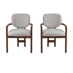 Dining Chairs Set of 2 Upholstered Arm Chairs, Rubber Wood Accent Chairs Beige Fabric Seating, 300 LBS Weight Capacity