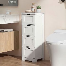 4-Drawer Freestanding Floor Cabinet with Anti-Toppling Device (Color: White)