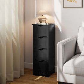 4-Drawer Freestanding Floor Cabinet with Anti-Toppling Device (Color: Black)