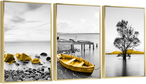 Framed Canvas Wall ArtOil Paintings Impressionism Aesthetic Prints Canvas Paintings for Living Room Bedroom Office Home; 3 Panels (GOLD: 24*36)
